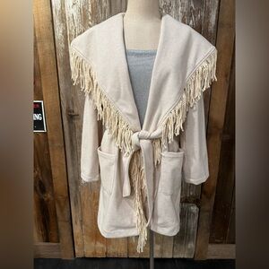 NWT ENDLESS BLU Fringed Wrap Coat Large Cape Collar Cheyenne Ranch Boutique